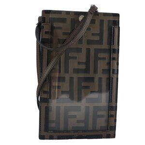 FENDI Zucca Canvas Smartphone Holder Brown Black Silver 7AR737 A5TL Auth 97888V